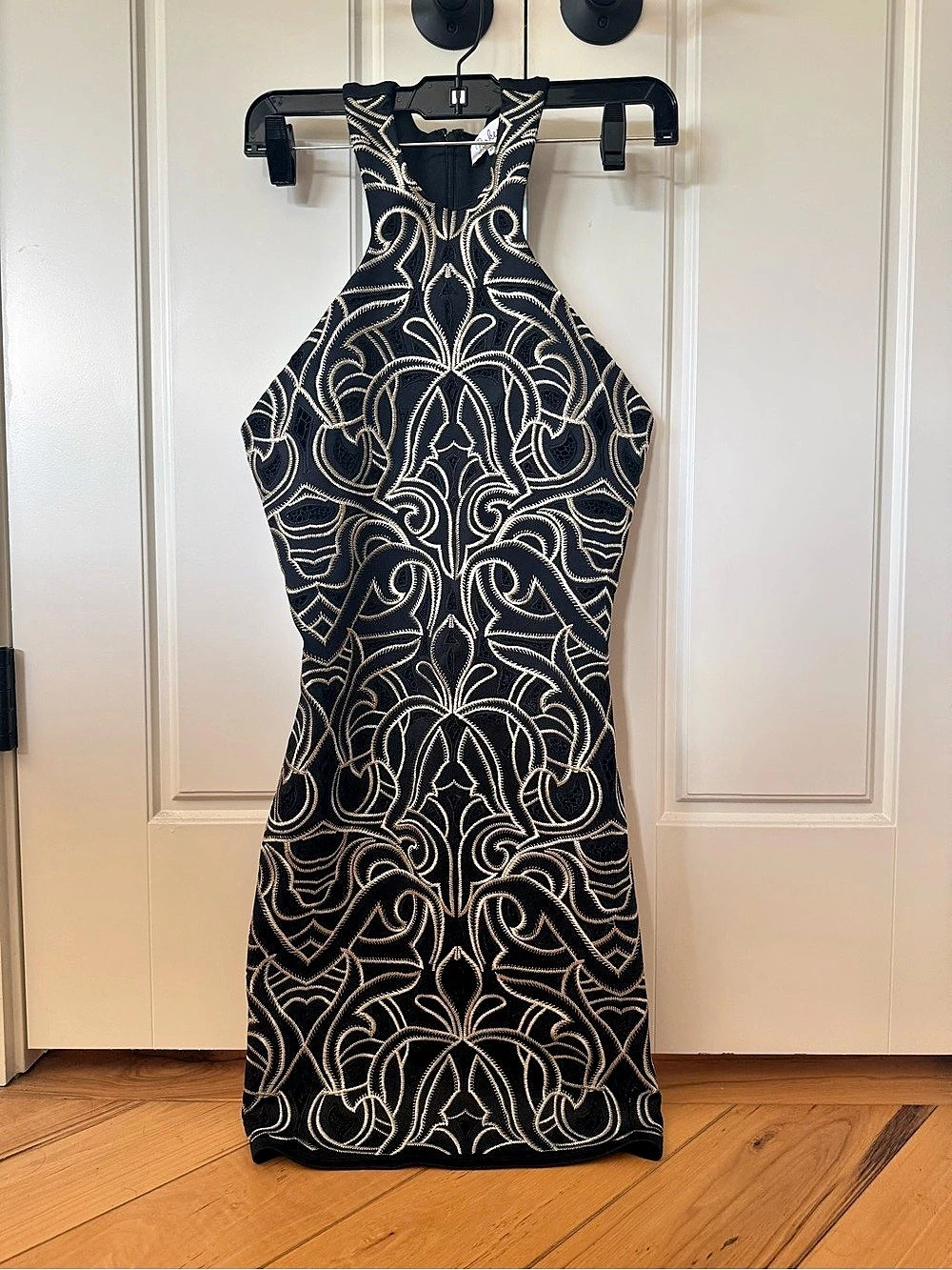 Parker Mariah Black Gold Embroidered Halter Mini Dress Maxi Dress XS